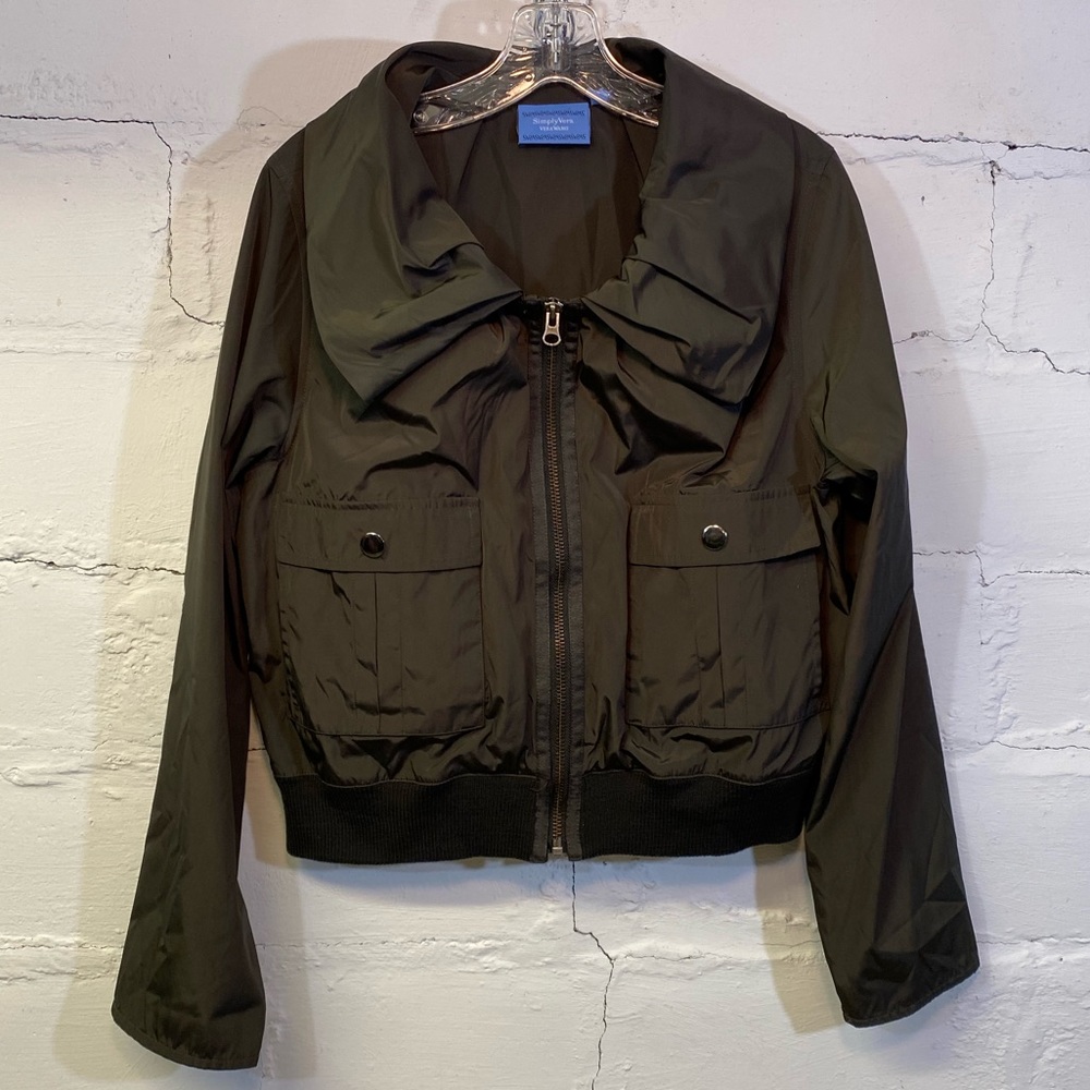 Simply Vera Vera Wang Olive Green Bomber Light Jacket with Pockets
